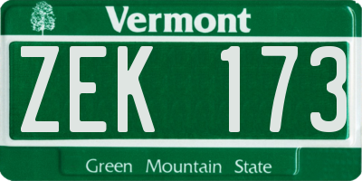 VT license plate ZEK173