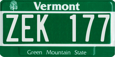 VT license plate ZEK177