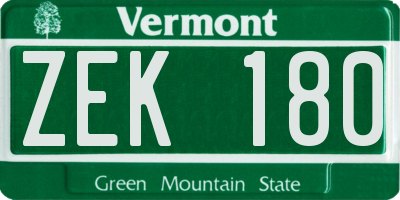 VT license plate ZEK180