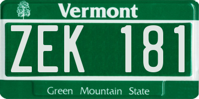 VT license plate ZEK181