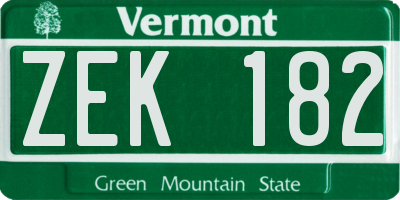 VT license plate ZEK182