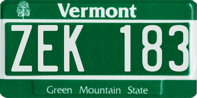 VT license plate ZEK183