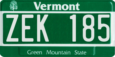 VT license plate ZEK185