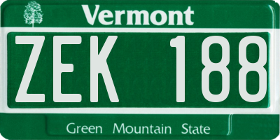 VT license plate ZEK188