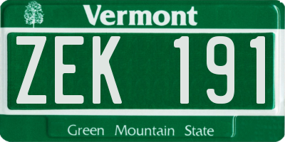 VT license plate ZEK191