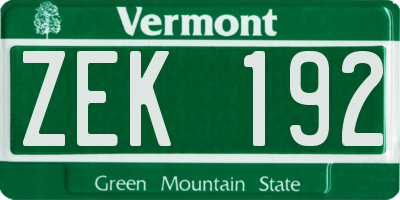 VT license plate ZEK192