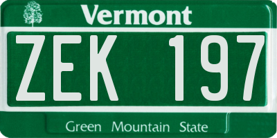 VT license plate ZEK197