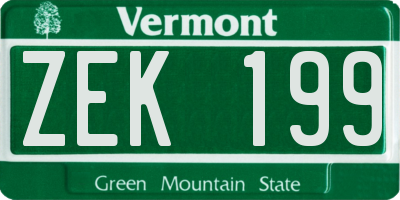 VT license plate ZEK199