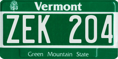 VT license plate ZEK204
