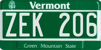 VT license plate ZEK206