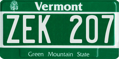 VT license plate ZEK207