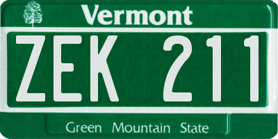 VT license plate ZEK211