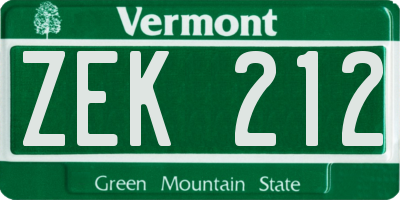 VT license plate ZEK212