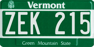 VT license plate ZEK215