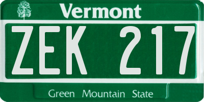 VT license plate ZEK217