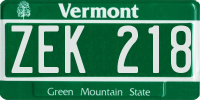 VT license plate ZEK218