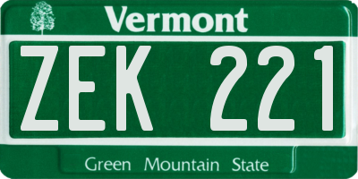 VT license plate ZEK221
