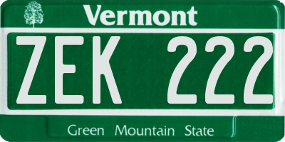 VT license plate ZEK222