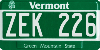 VT license plate ZEK226