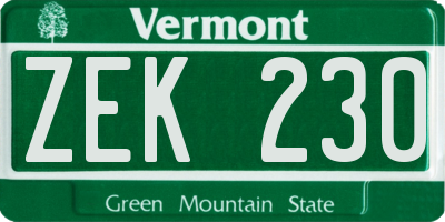 VT license plate ZEK230
