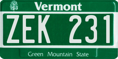VT license plate ZEK231