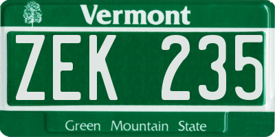 VT license plate ZEK235