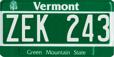 VT license plate ZEK243
