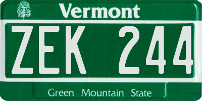 VT license plate ZEK244