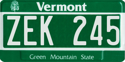 VT license plate ZEK245