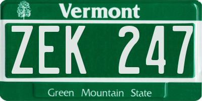 VT license plate ZEK247