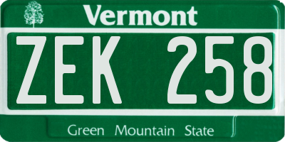 VT license plate ZEK258