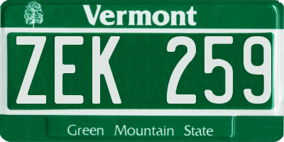 VT license plate ZEK259