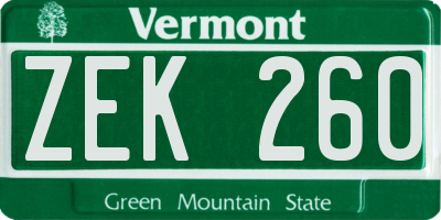 VT license plate ZEK260