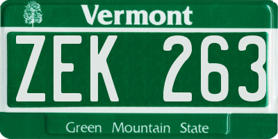 VT license plate ZEK263