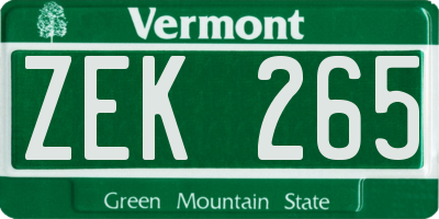 VT license plate ZEK265