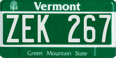 VT license plate ZEK267