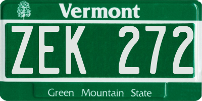 VT license plate ZEK272