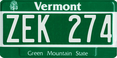 VT license plate ZEK274