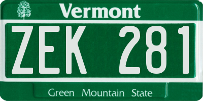 VT license plate ZEK281