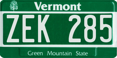 VT license plate ZEK285