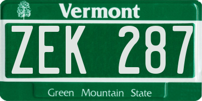 VT license plate ZEK287