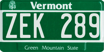 VT license plate ZEK289