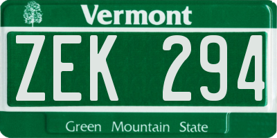 VT license plate ZEK294