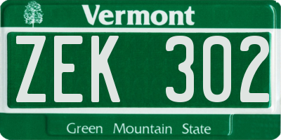 VT license plate ZEK302