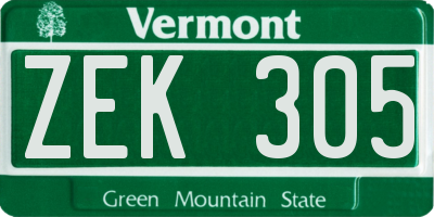 VT license plate ZEK305