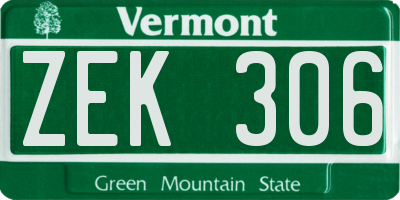 VT license plate ZEK306