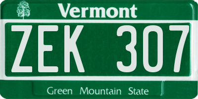VT license plate ZEK307