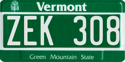 VT license plate ZEK308