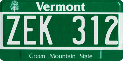 VT license plate ZEK312