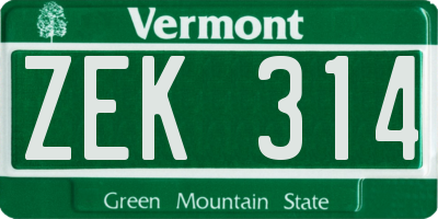 VT license plate ZEK314